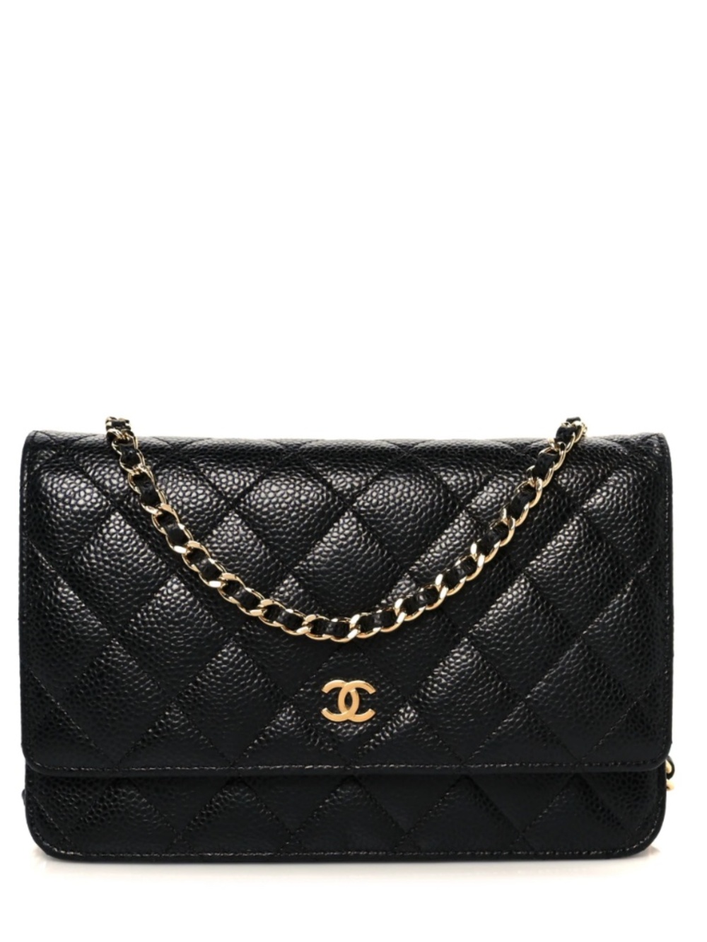 CHANEL | WOC | CHANEL Black Quilted Leather Chain Wallet with Gold Hardware
